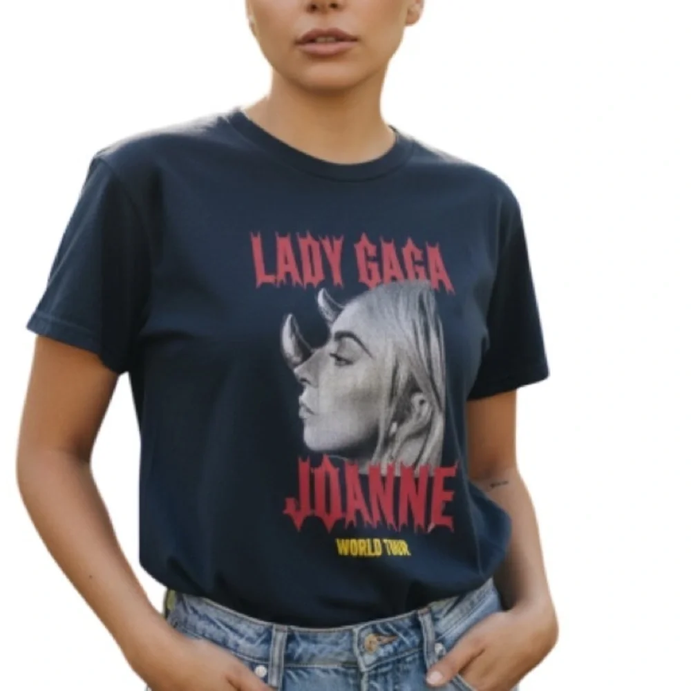 Lady Gaga Official Joanne World Tour Graphic T-shirt Black Unisex 2017 Large - Picture 1 of 10